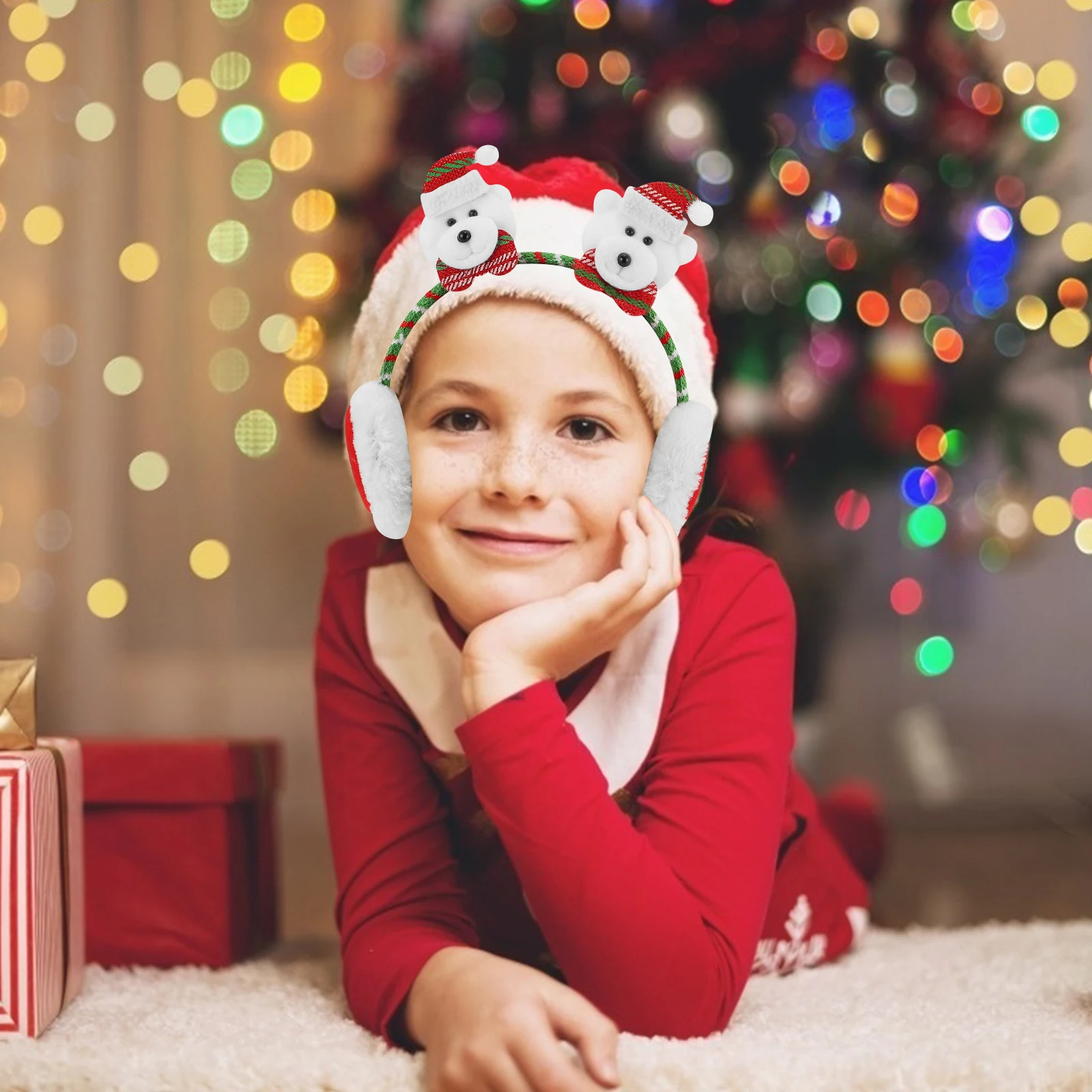 غطاء أذن جميل لعيد الميلاد لغطاء الأذن للشتاء الدافئ بتصميم الدب الكرتوني مثالي للتزلج على الجليد هدية السنة الجديدة #3