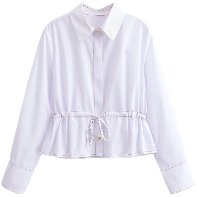 

Autumn New Arrival Women's Long Sve irt V-Ne Tied Embroidery Line Quilted Silk European Sle Faion Ladies' irt