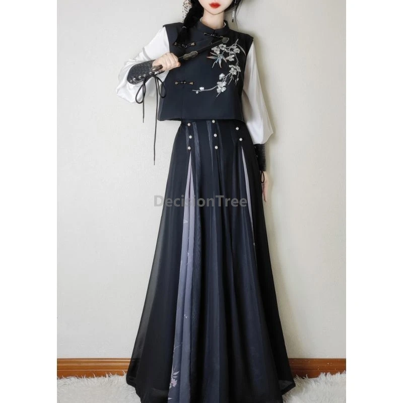 

2025 улучшенный комплект одежды из 3 предметов hanfu, новый китайский стиль, элегантная одежда с вышивкой в стиле ретро, модная женская одежда феи