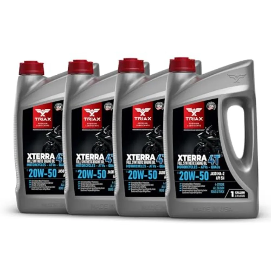 XTerra 4T 20W-50 V-Twin Huile entièrement synthétique 4 temps pour motos VTT et quads excit API SL SN JASO MA-2 Pack de 4 gallons