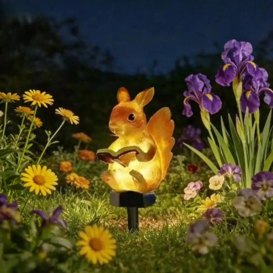 Solar Powered Rabbit Reading Books Ground Lamp Waterproof Outdoor Light for Courtyard Garden Corridor Lawn Pathway Decoration