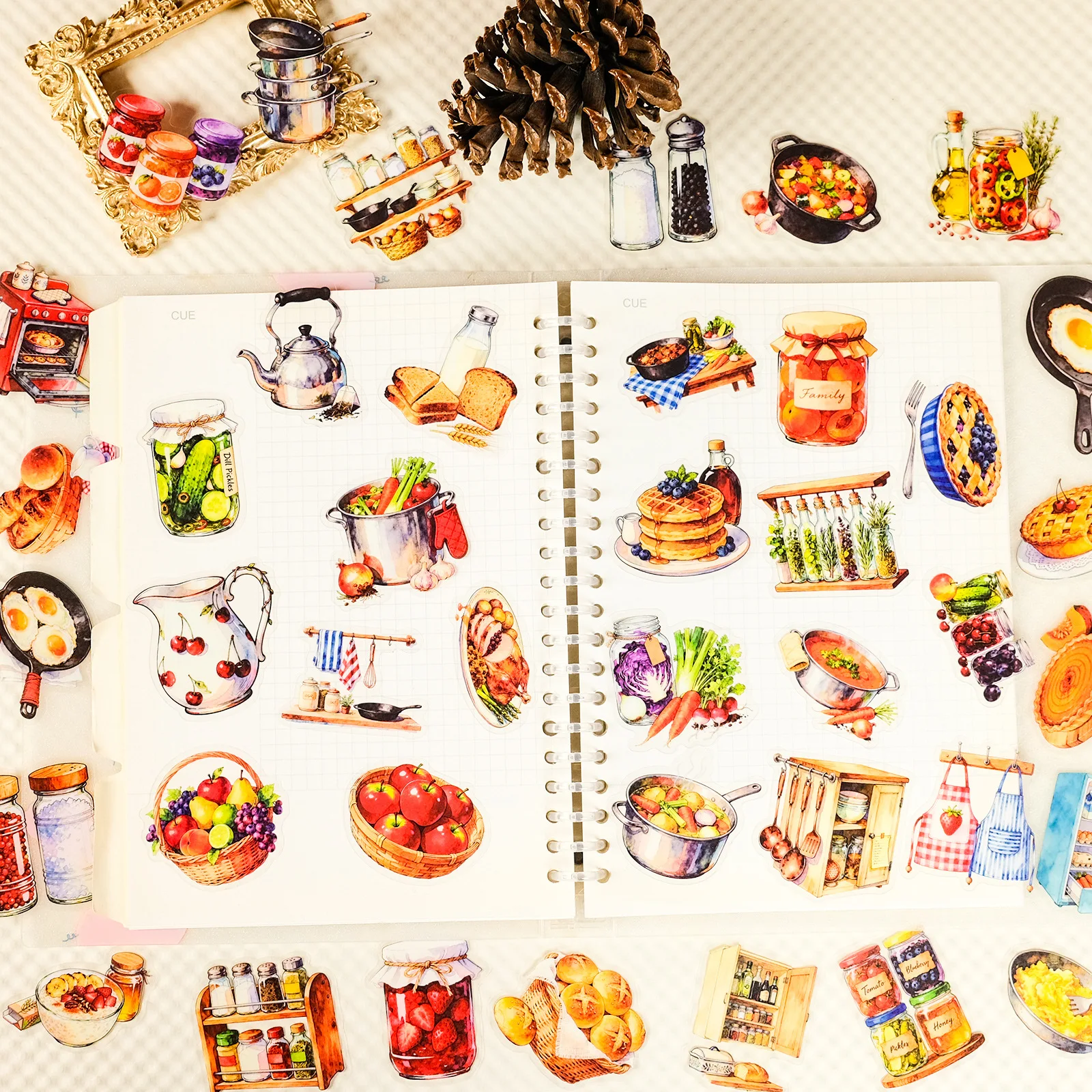 

56PCS Watercolor Style Cartoon Kitchen Gourmet Kitchen Utensils Graffiti Transparent Stickers Personalized DIY Mobile Phone Case