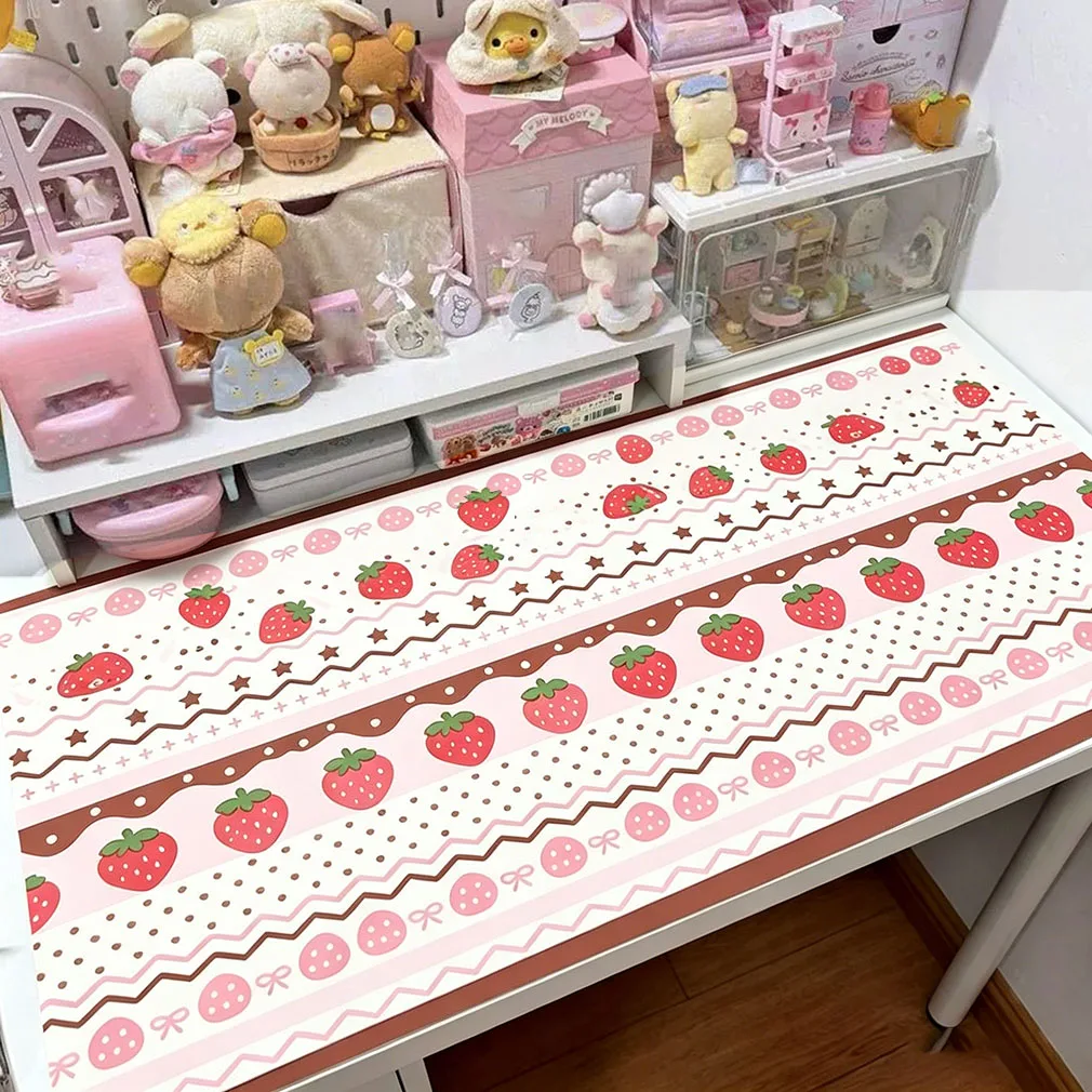 Leather Desk Pad Protector Pink Polka Dots Bow Star Y2K Strawberry Cherry Korean inMouse Pad Office Desk Mat PU Desk Blotter Pad