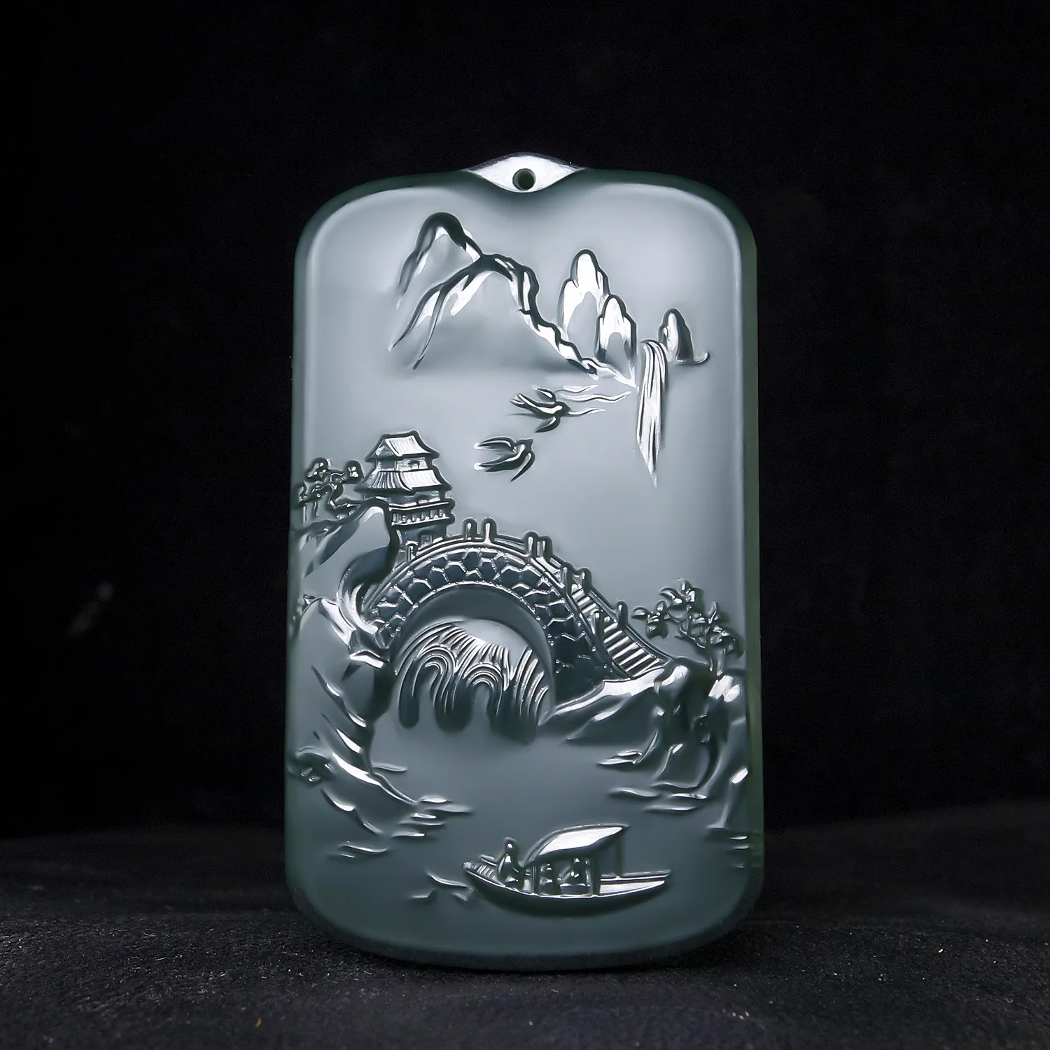 

Fine Jewelry Natural Hetian Nephrite Jade Two-sided Engrave Landscape Jade plaque Pendant