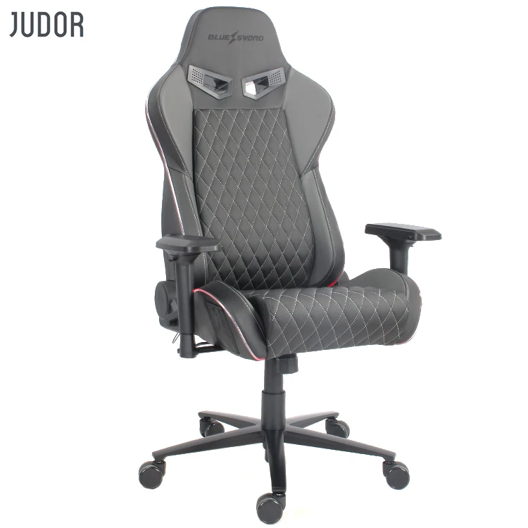 Judor Swivel Gaming Chair Rgb Racing Leather LED Computer Chair Message Office Chair With Back And Neck Support