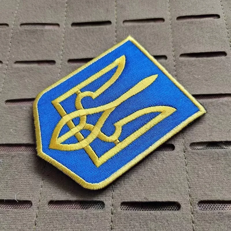 Ukraine Trident Embroidery Patch Backpack Hook and Loop Tactical Stickers Patches for Clothing Military Accessory Appliques