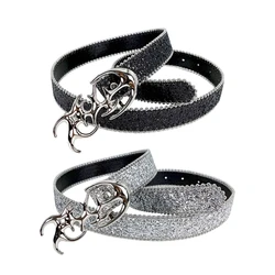 Punk PU Leather Belt for Women Girl Cool Hollowed Metallic Buckle Belt Shimmering Skinny Belt Casual Formal Dropship