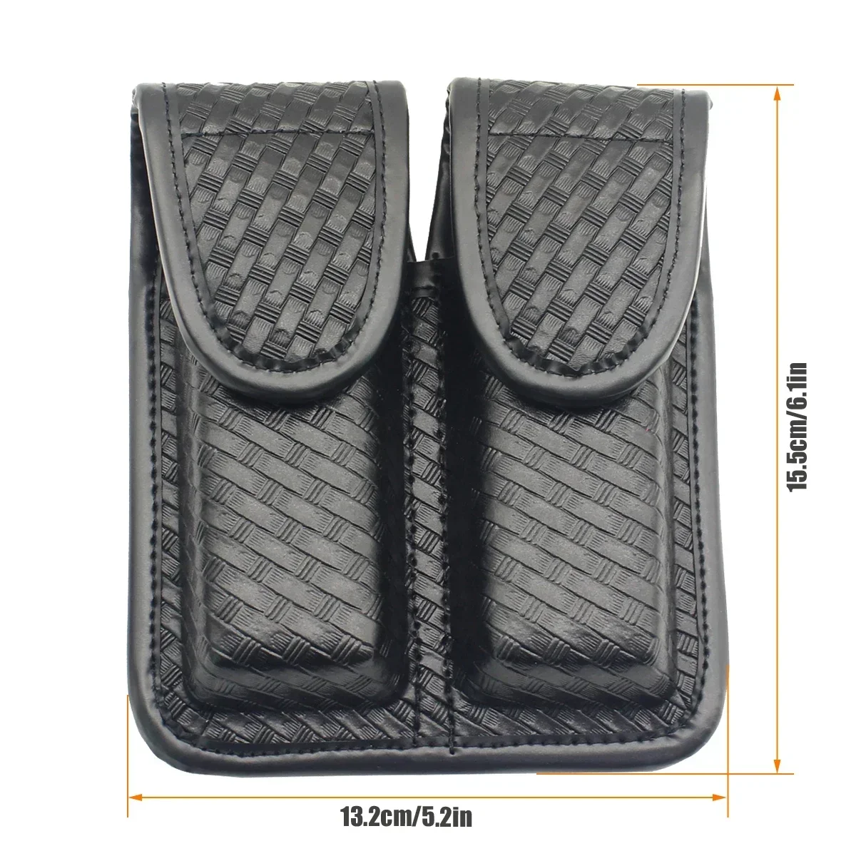 Tactical Black Basketweave Leather Double Magazine Holder Snap Double Handgun Double Mag Pouch