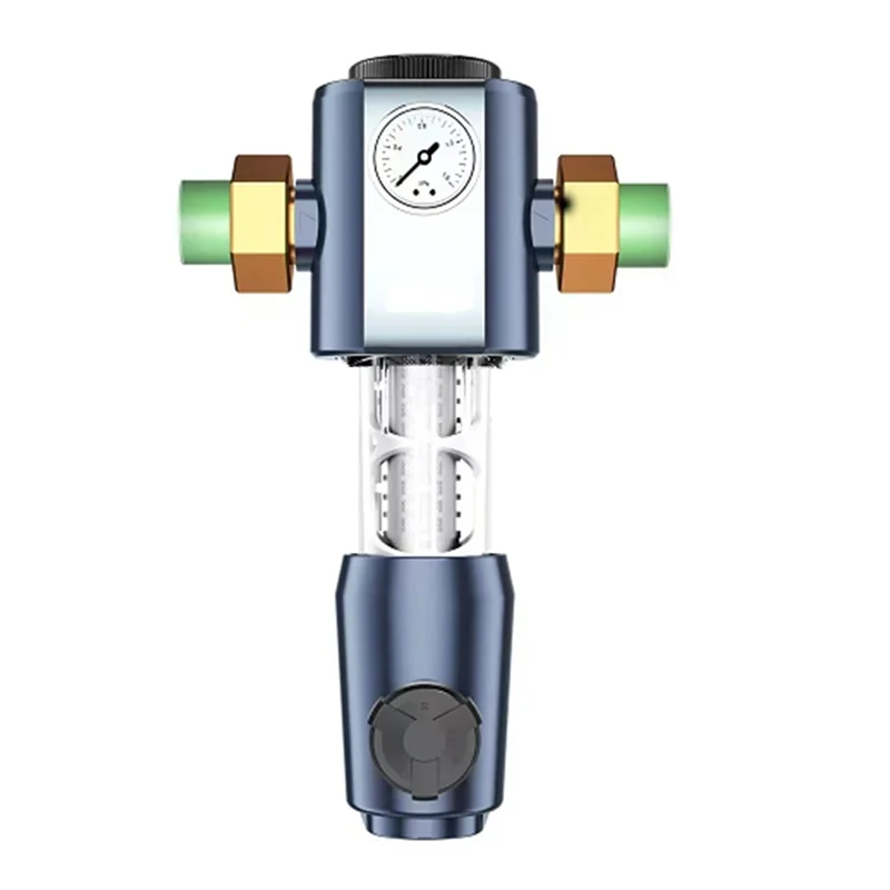ABJY-Cleaning Pre Filter With Pressure Gauge 360° High-Pressure Backwash Filtration System Reusable Whole House Filter