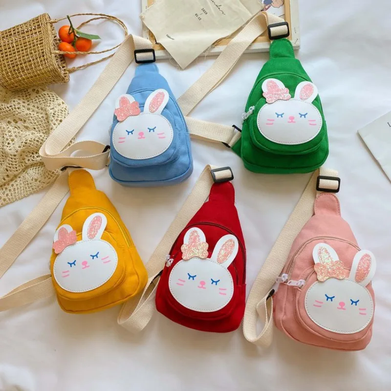 

New Crossbody Bag Cute Little Rabbit Chest Girls Mini Bow Strawberry Canvas Spring Fashion Kids Zero Wallet Large Capacity