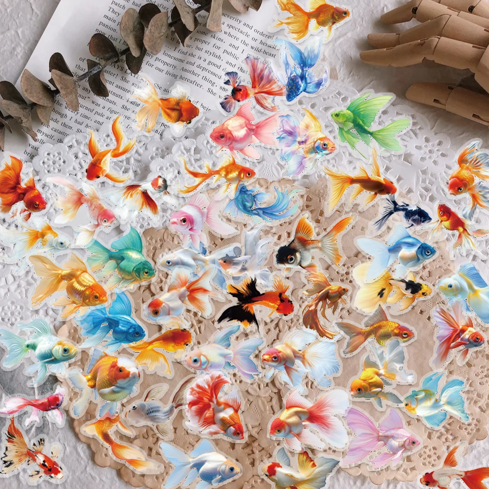 50PCS Fun Colorful Cartoon Goldfish Dream Sticker Waterproof Oil Resistant Transparent PET Decoration Scrapbook Cup Phone Guitar