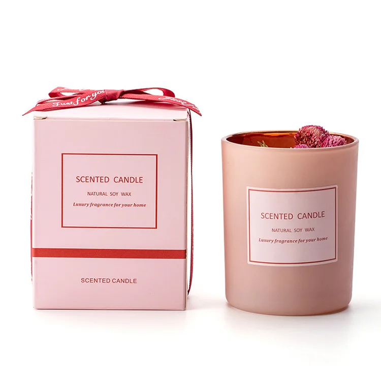 

Home Fragrance Matte Pink Candle Jar, Dried Flower, Aromatherapy Candle with Pink Gift Box