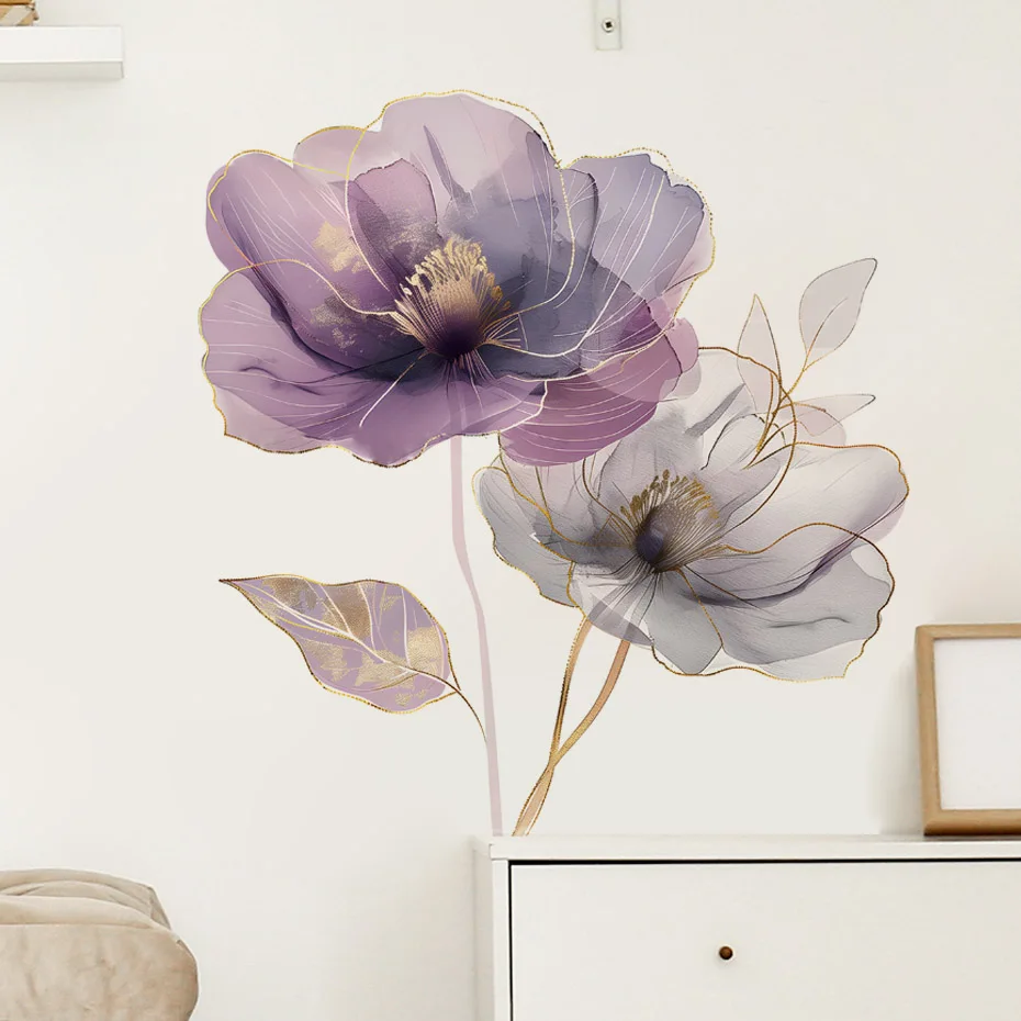 Purple Flower Wall Sticker Bedroom Home Decoration Living Room Removable Wallpaper Self-adhesive Stickers