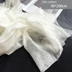 Pure White Silk Cotton Scarf with Plant Dyeing Blue Dyeing Wax Dyeing Hand Drawn DIY Special Teaching White Embryo Fabric