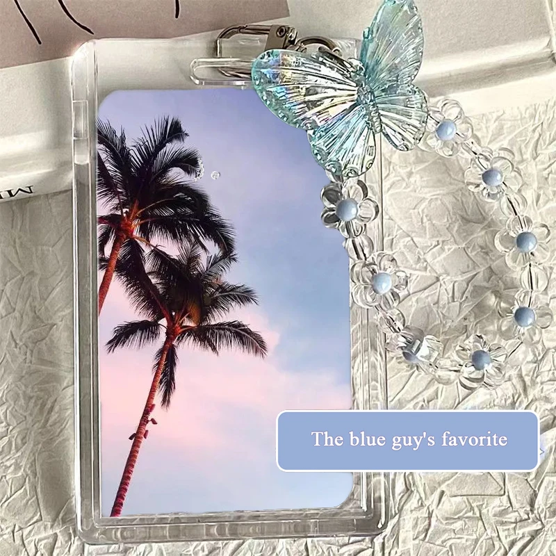 New Crystal Butterfly Pendant Card Holder Korean Version Ins Transparent Acrylic Card Cover Portable Student Campus Card Sleeve