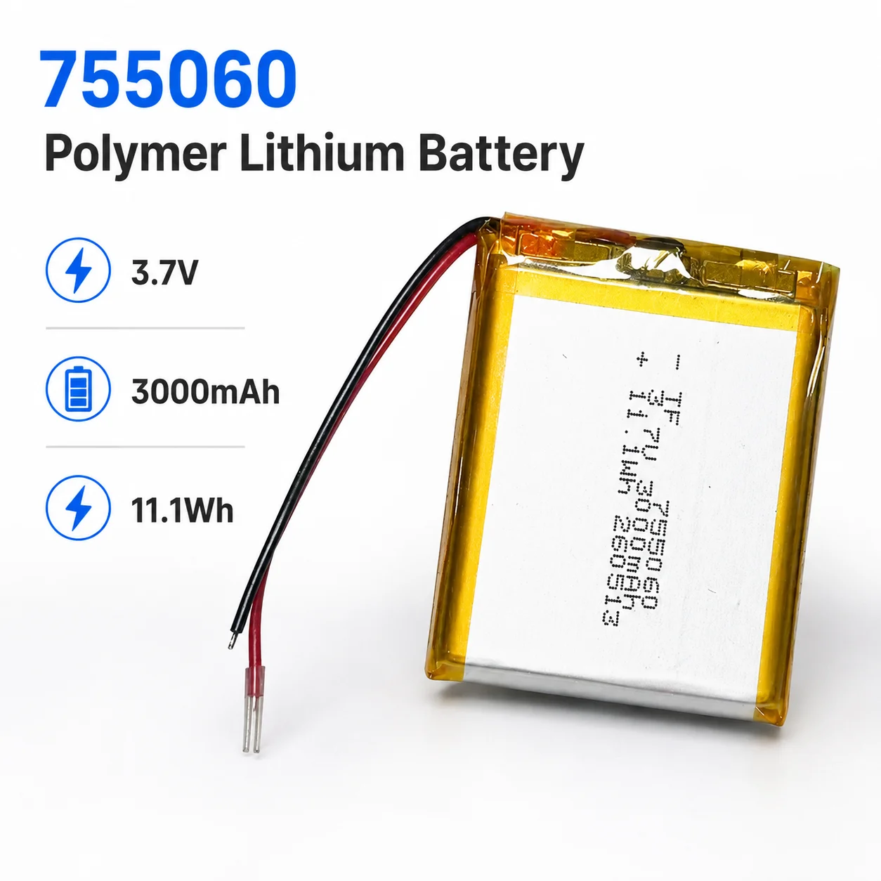 3000mAh 755060 3.7V High Capacity Lithium Polymer Battery Cells for GPS Power Bank Tablet PC PAD PDA Laptop Audio Recorder