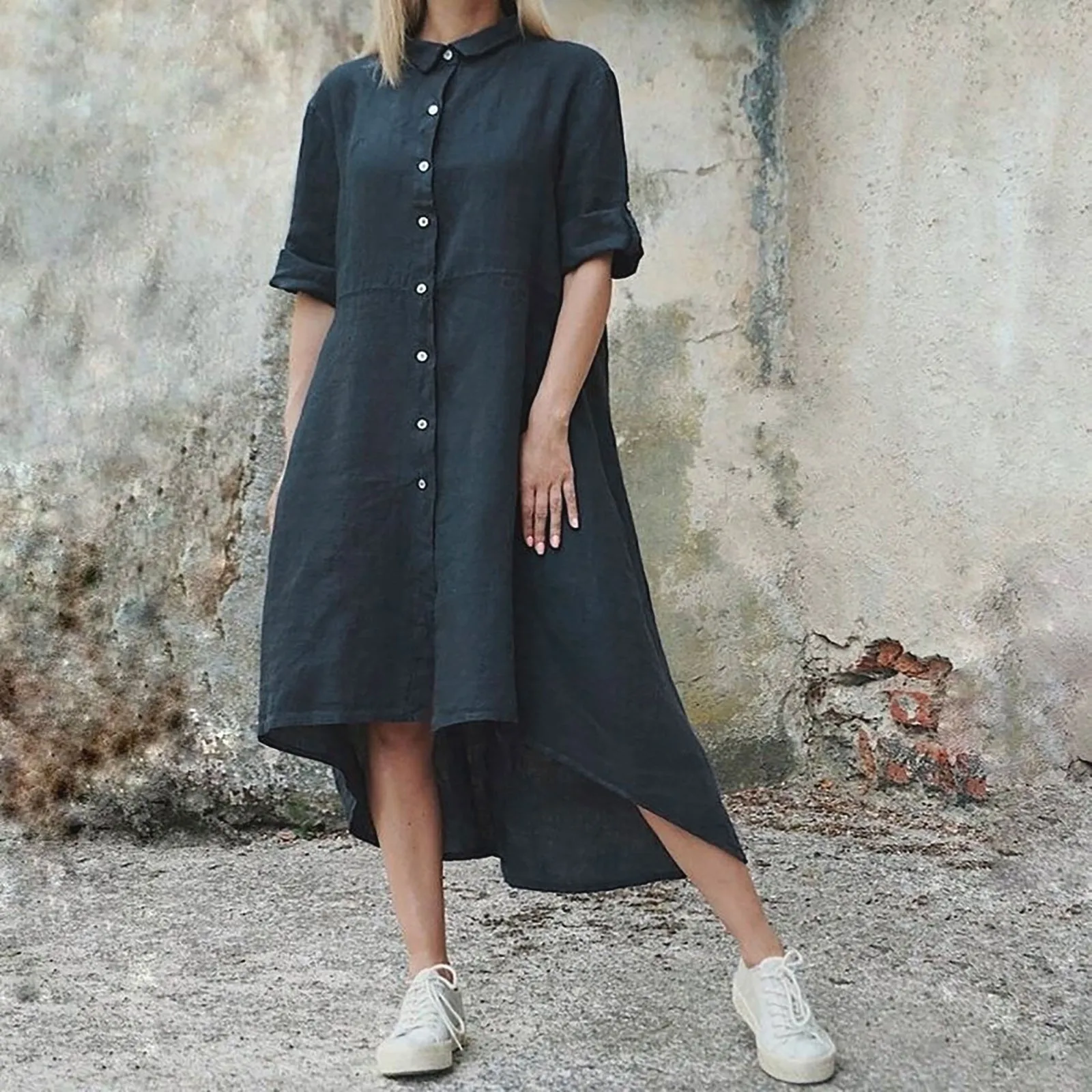 

Cotton Linen Button Shirt Dress Women Long Sleeve Maxi Dresses Turn Down Collar Casual Holiday Long Dresses Robe Vestidos 2024