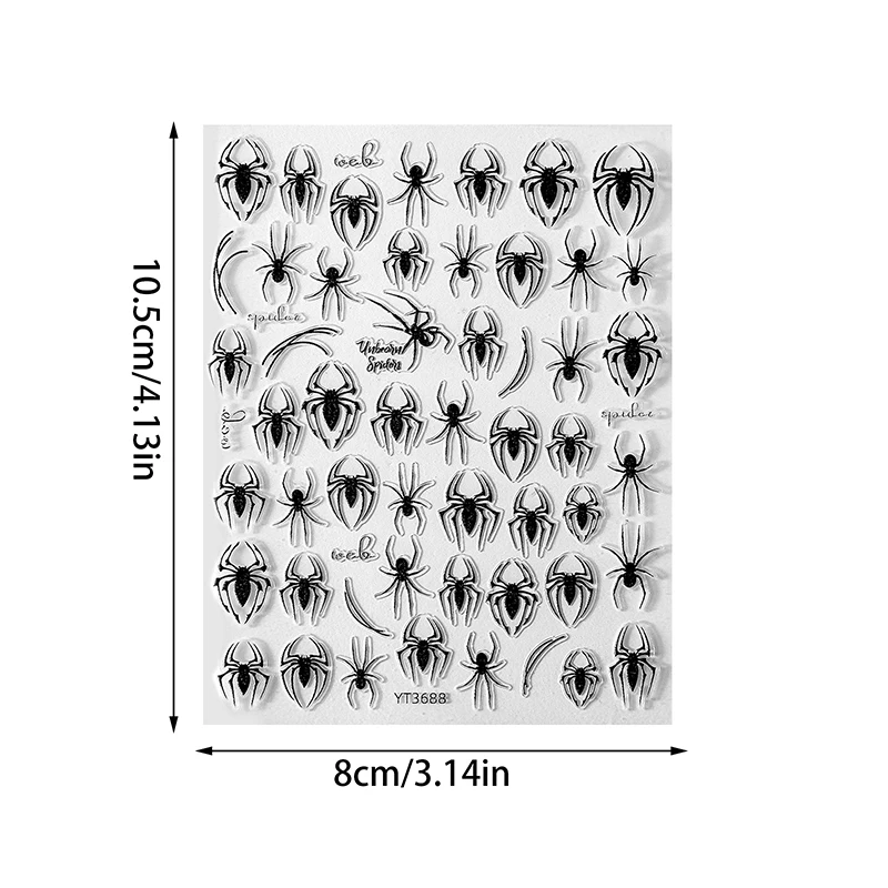 Pegatinas autoadhesivas de araña 3d para decoración de uñas, 1 hoja, calcomanías para manicura