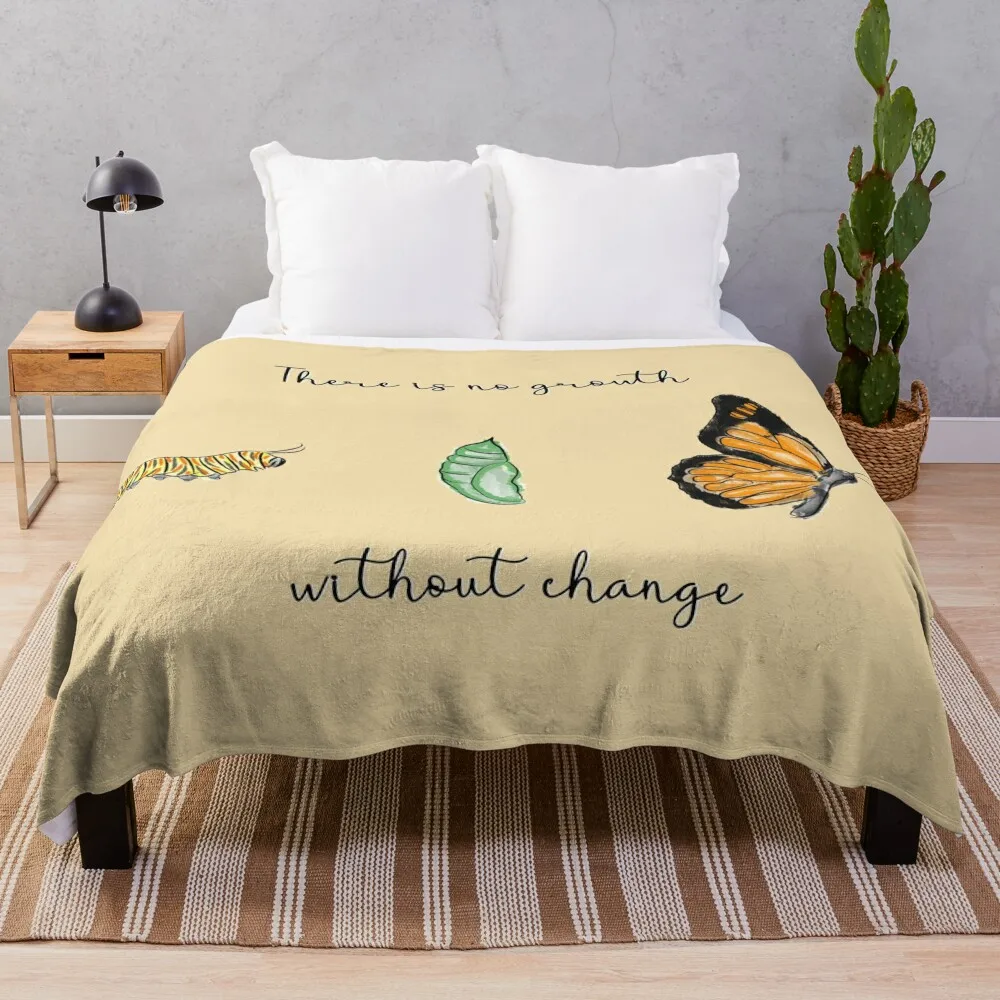 Metamorphosis There is no growth without change Caterpillar, Chrysalis and Butterfly Throw Blanket Thin Vintage Blankets