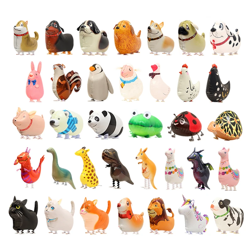 (1Pc) Children\'s Birthday Party Decoration Photo Props Toy Walking Balloon Cartoon Cute Animal Shape Walking Cartoon Aluminum Film Balloon