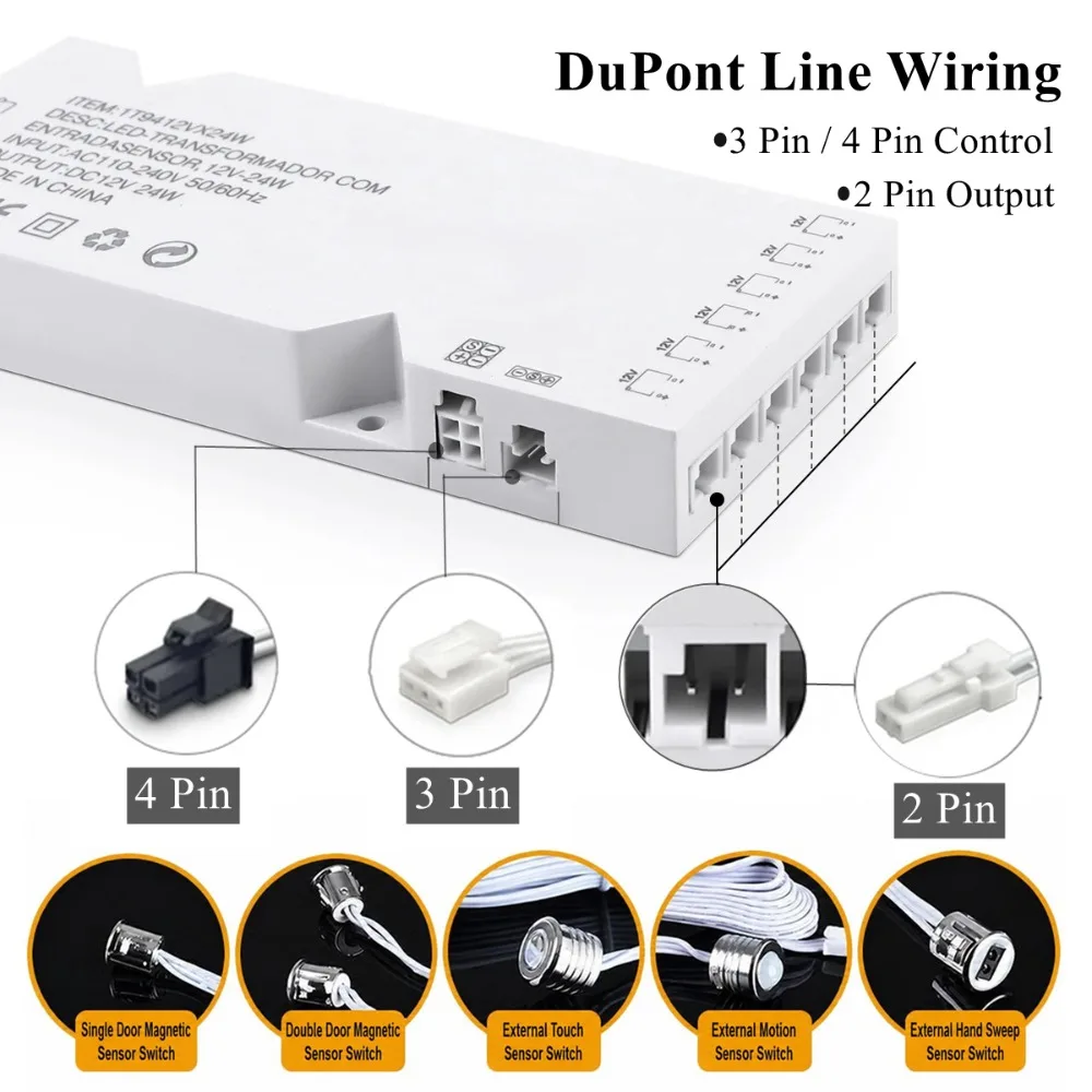 EU/US Plug 18W-100W LED Lighting Transformer 12V Power Adapter for Cabinet Closet  Closet Equipped with DuPont Lighting Port