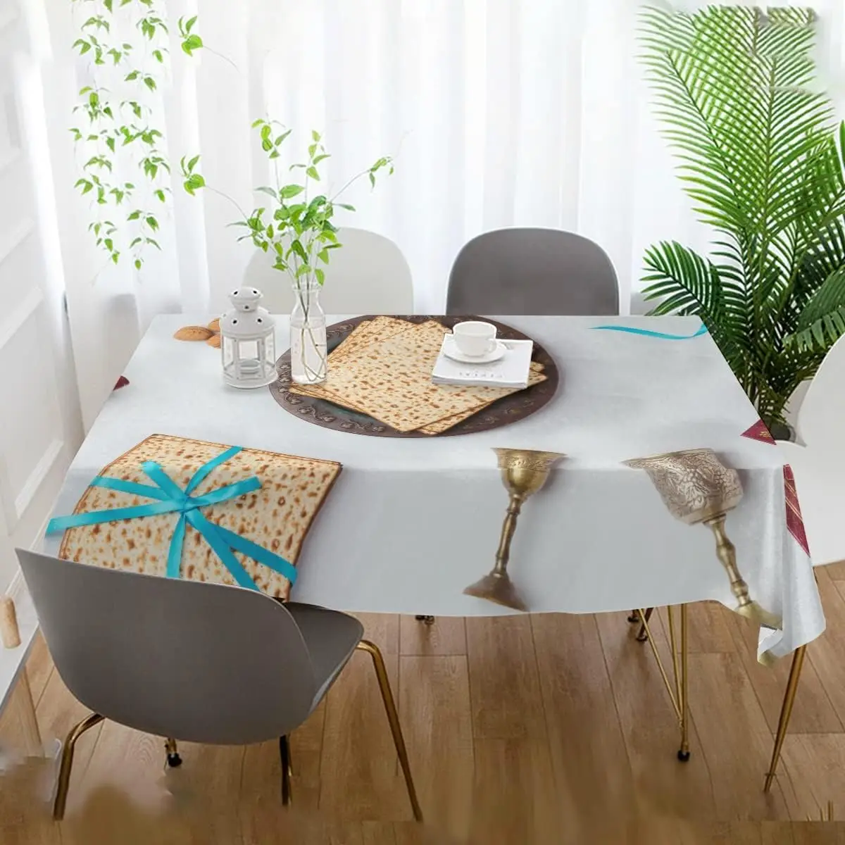 Happy Passover Rectangle Tablecloth Holiday Party Decor Washable Jewish Pesach Matzo Red Wine Table Cloth Passover Decorations