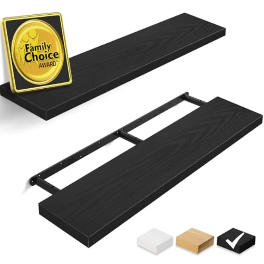 

36-дюймовые настенные полки в деревенском стиле из дерева для ванной, спальни, гостиной, кухни, офиса, подвесные полки для книг, хранения и декора, черные.