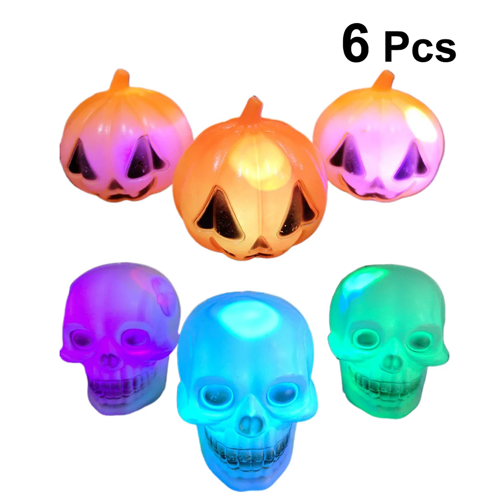 6pcs Halloween Pumpkin Light Skull Head LED Light Glowing Night Lamp Halloween Decoration Supplies(3pcs Light