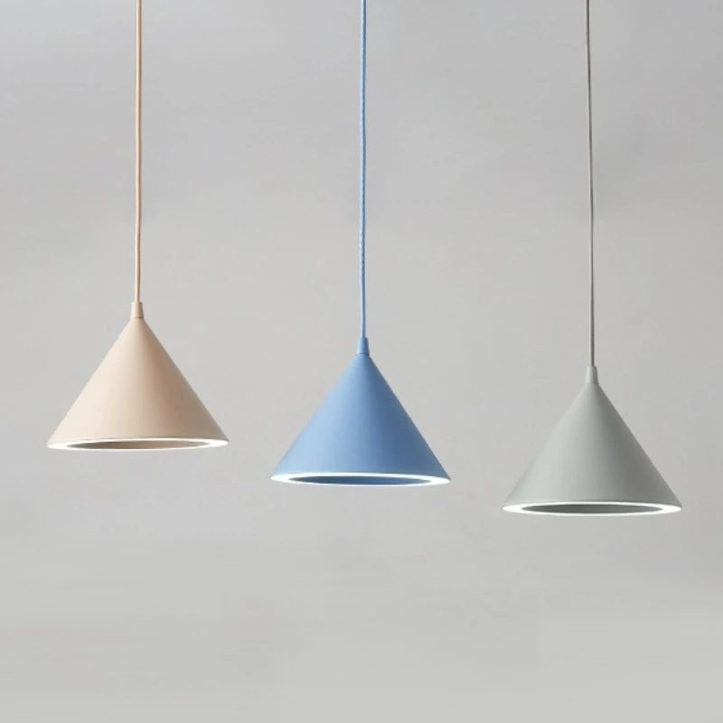 Nordic Macaron Colored Cone-shaped LED Halo Pendant Light Simple Lighting Fixtures for Dining Room Bedroom Study Bar Counter