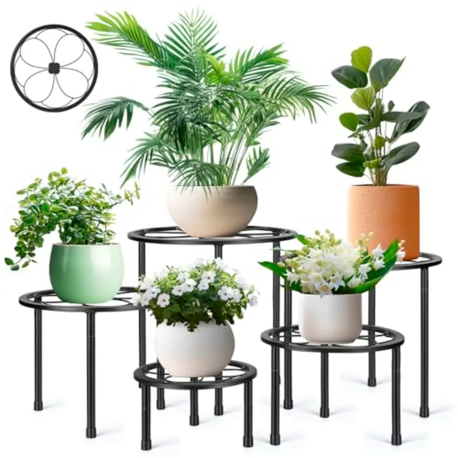 

5 Pack Metal Plant Stand AntiRust Iron Plant Stands for Indoor and Outdoor Heavy Duty Flower Pot Stands for Multiple Plant Blac