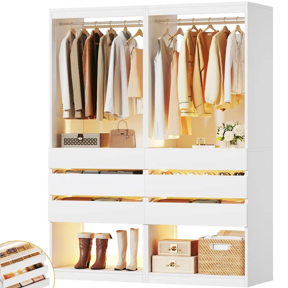 

Closet System Set of 2, 4FT Closet Organizer System with 6 Wood Drawers amp Glasstop, 48 Closet Systems with Hanging Rod amp LE