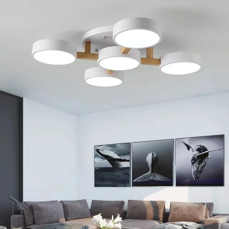 White Wooden Ceiling Lights Indoor LED Macaron Color Decor Chandelier  Creative Ceiling Lamp For Parlor Bedroom Study Room Cafe