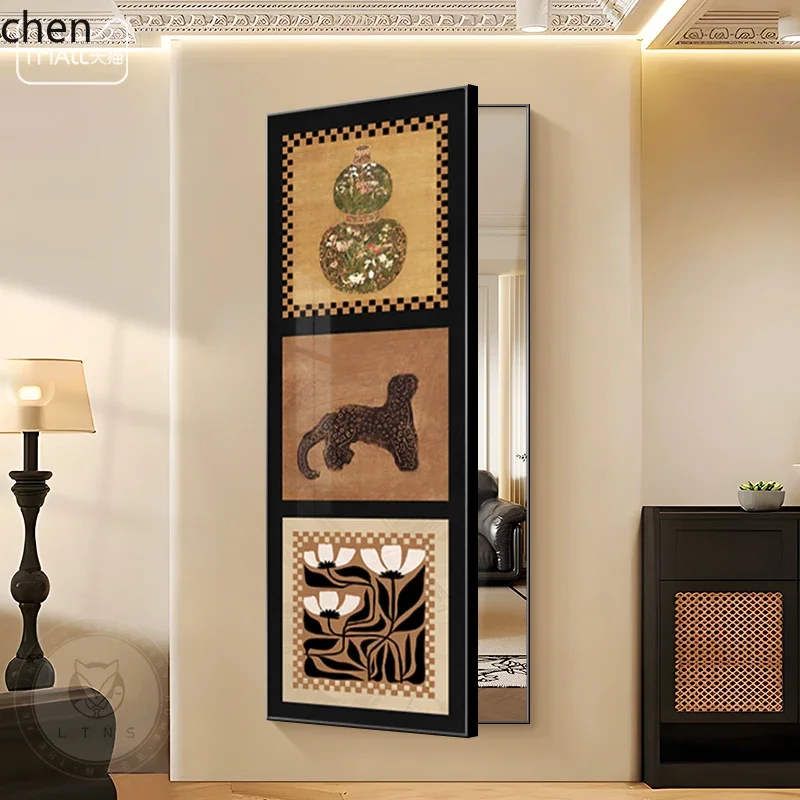 A2-25  Entrance Hidden Full-Length Mirror Decorative Painting with Adjustable Sliding Dressing Mirror