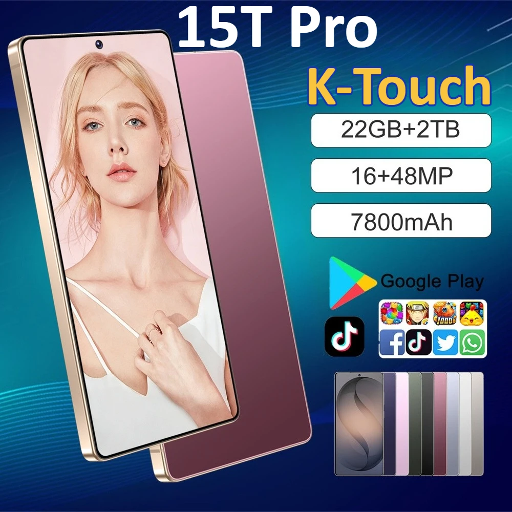 Smartphone K-Touch 15T Pro, 7.3HD, Economico, 5G, Dual SIM, Dual Standby, Batteria 7800mAh, Android 15, WIFI, GPS, Versione Globale, Telefoni