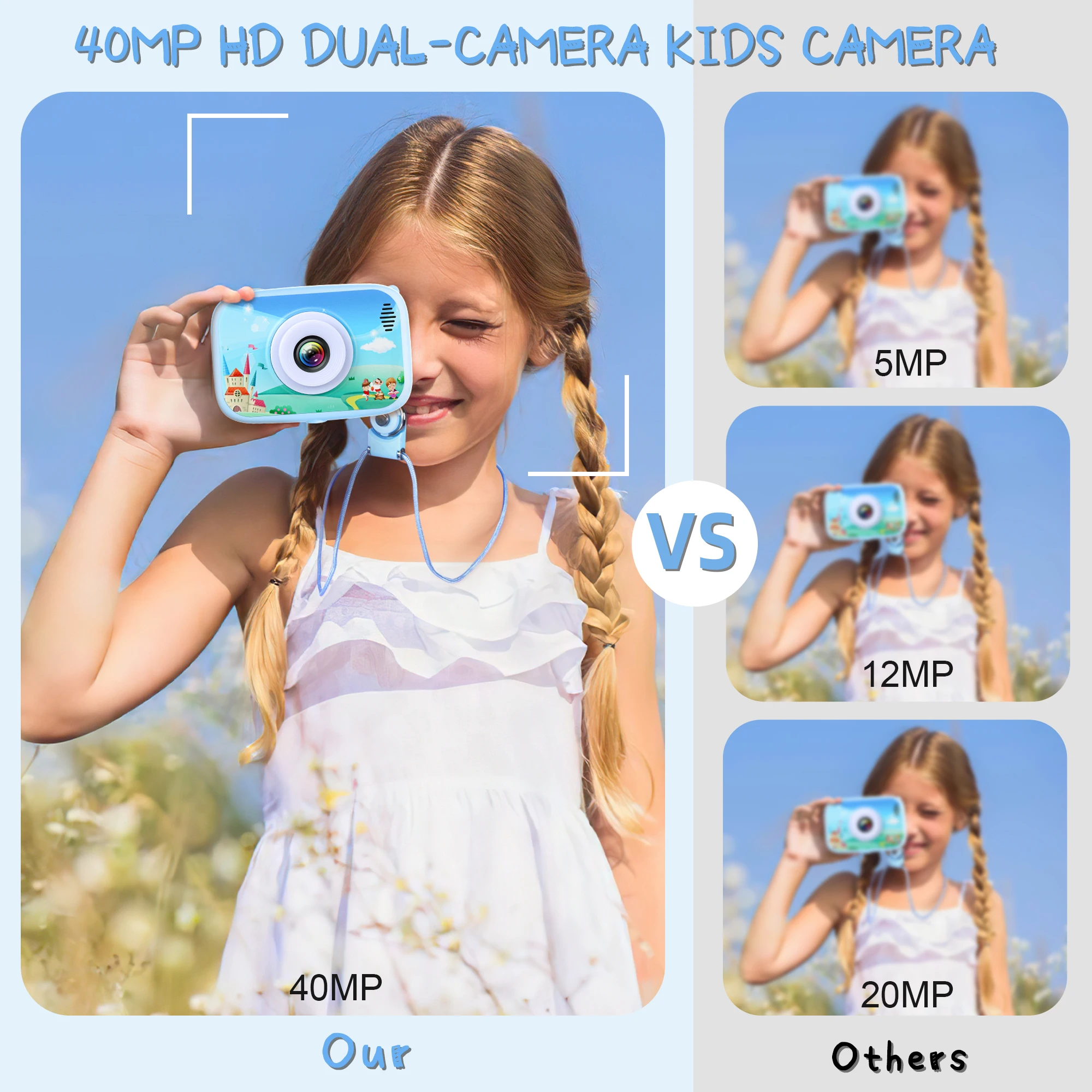 Kids Camera Toys for 3-12 Years Old 40MP HD Selfie Digital Video Camera with 32GB SD Card