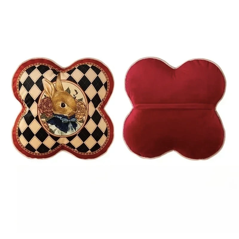 

LVelvet Stuffed Soft Pillow For Sofa Bedding Joyful Red Check Heart Rabbit Cushion Office Rest Throw Love Present Chair Chic De