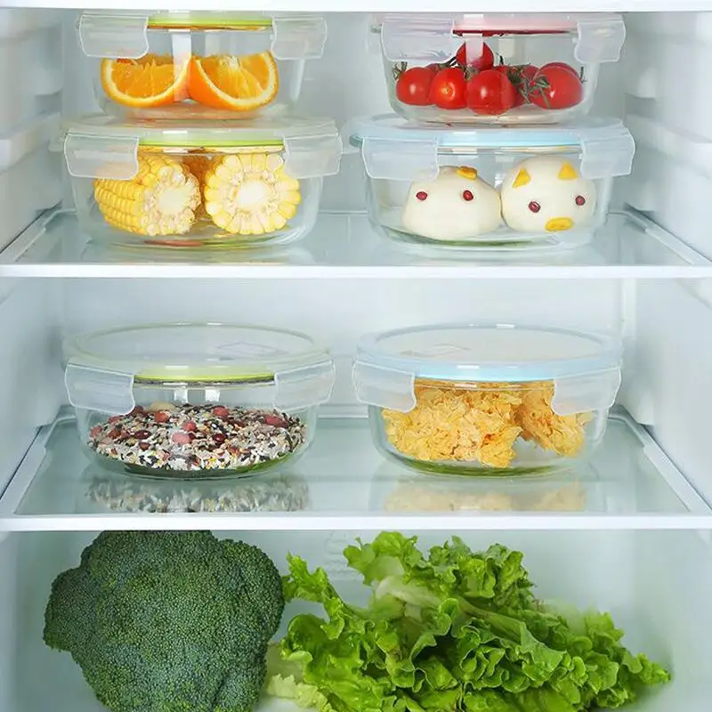 Heat Resistant Glass Lunch Box Microwave Se round ape with Lid Fruit Bento Box Fren Preservation Container Soup Bowl view 2