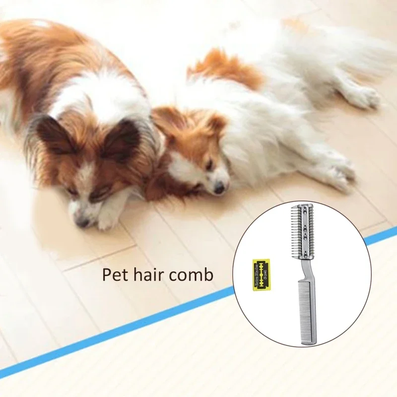 2-in-1 Professional Pet Grooming Razor Comb Plastic Trimmer for Dogs Cats with 2pcs Metal Blades for Safe Grooming Pet Supplies