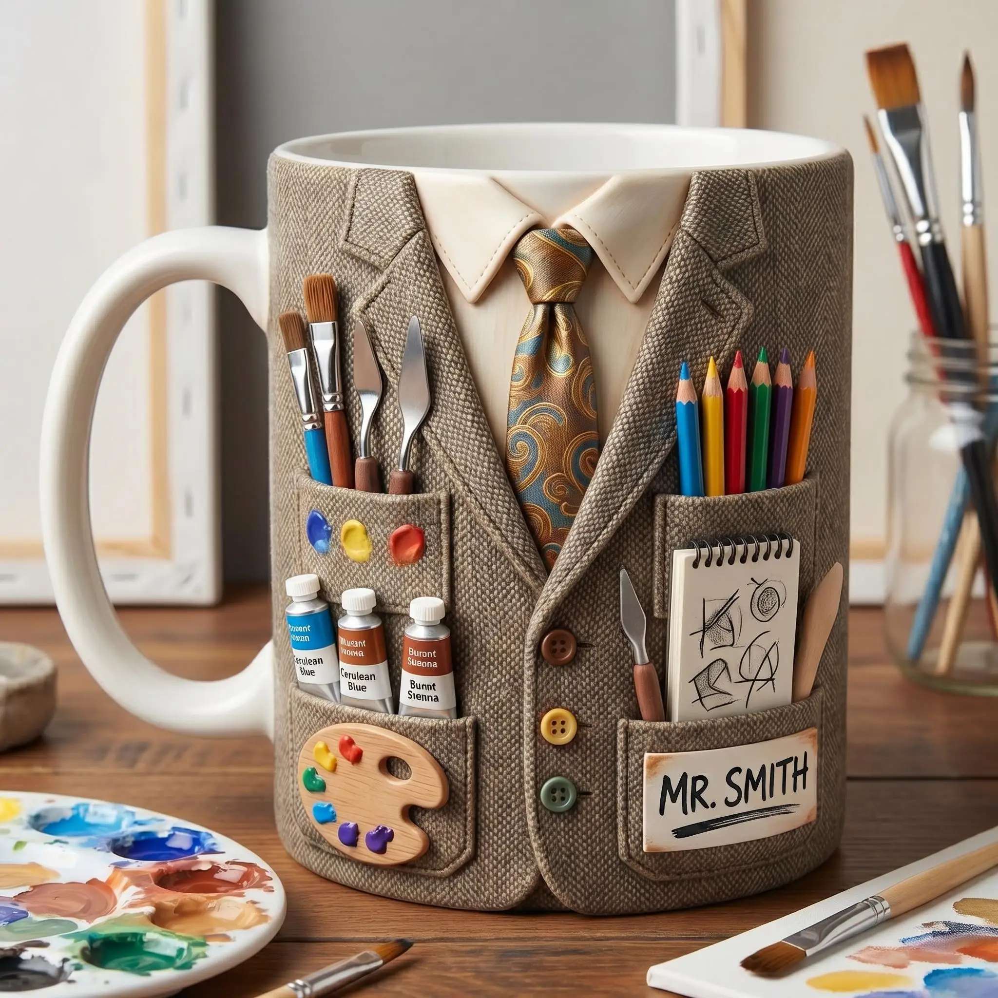 Personalized Art Teacher Custom Mug, Customizable Painted Teacher Coffee Cup,school Season