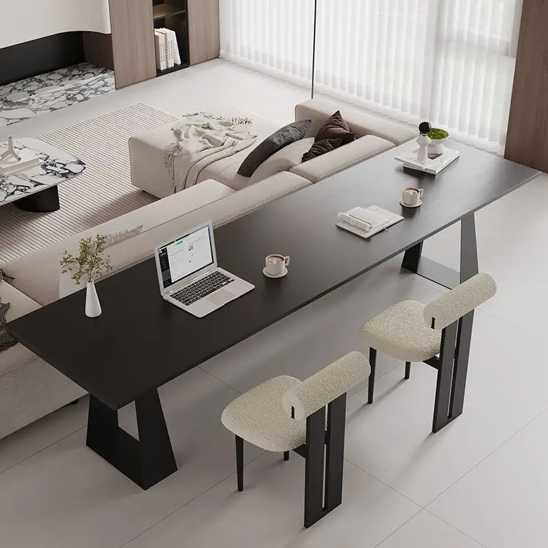 مكتب من الخشب الصلب الأسود لغرفة المعيشة المنزلية أريكة قاعة أفقية إيطالية بسيطة وطاولة طويلة وطاولة دراسة مزدوجة #1