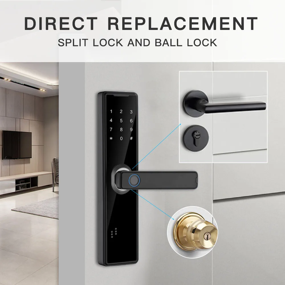 Imagem -06 - Tuya App Smart Electronic Door Lock Impressão Digital Biométrica Desbloqueio Remoto Cartão Keyless Bloqueio de Senha Novo