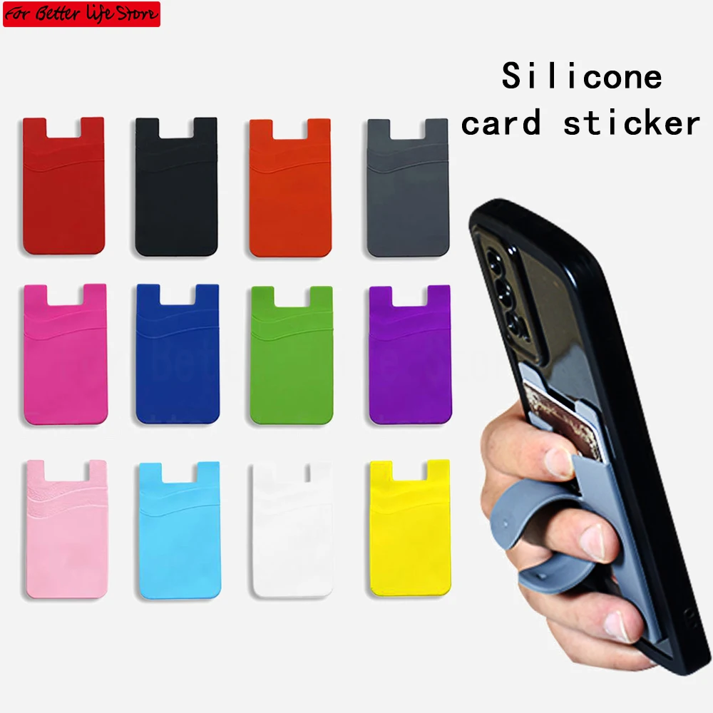 1piece 12color Hot Sale Phone Card Holder Silicone Mobile Phone Back Card Holder Elastic Wallet Stick On Adhesive Cash ID Soft