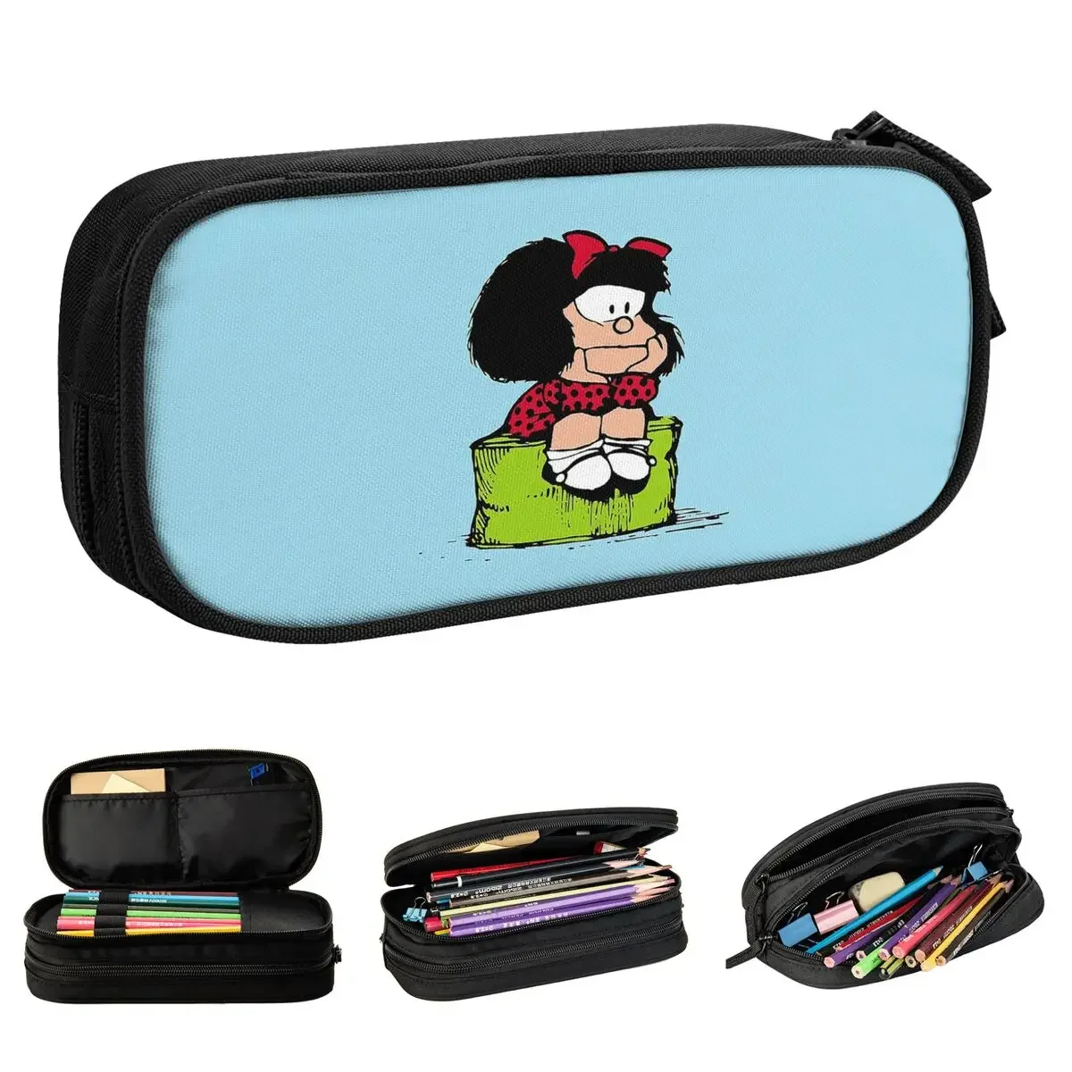 Mafalda Sad Thinking Pencil Case Cute Kawaii Cartoon Pen Box Bag Kids Big Capacity Students School Cosmetic Pencilcases