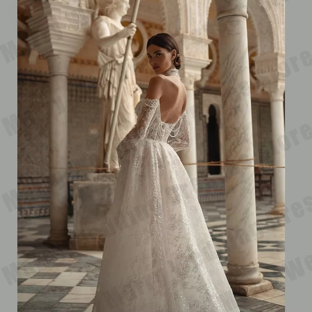2026 lvory Lace Wedding Dresses Sweetheart A Line Bride Gowns Elegant Full Sleeve Bridal Dress Customized robe de mariée  2025
