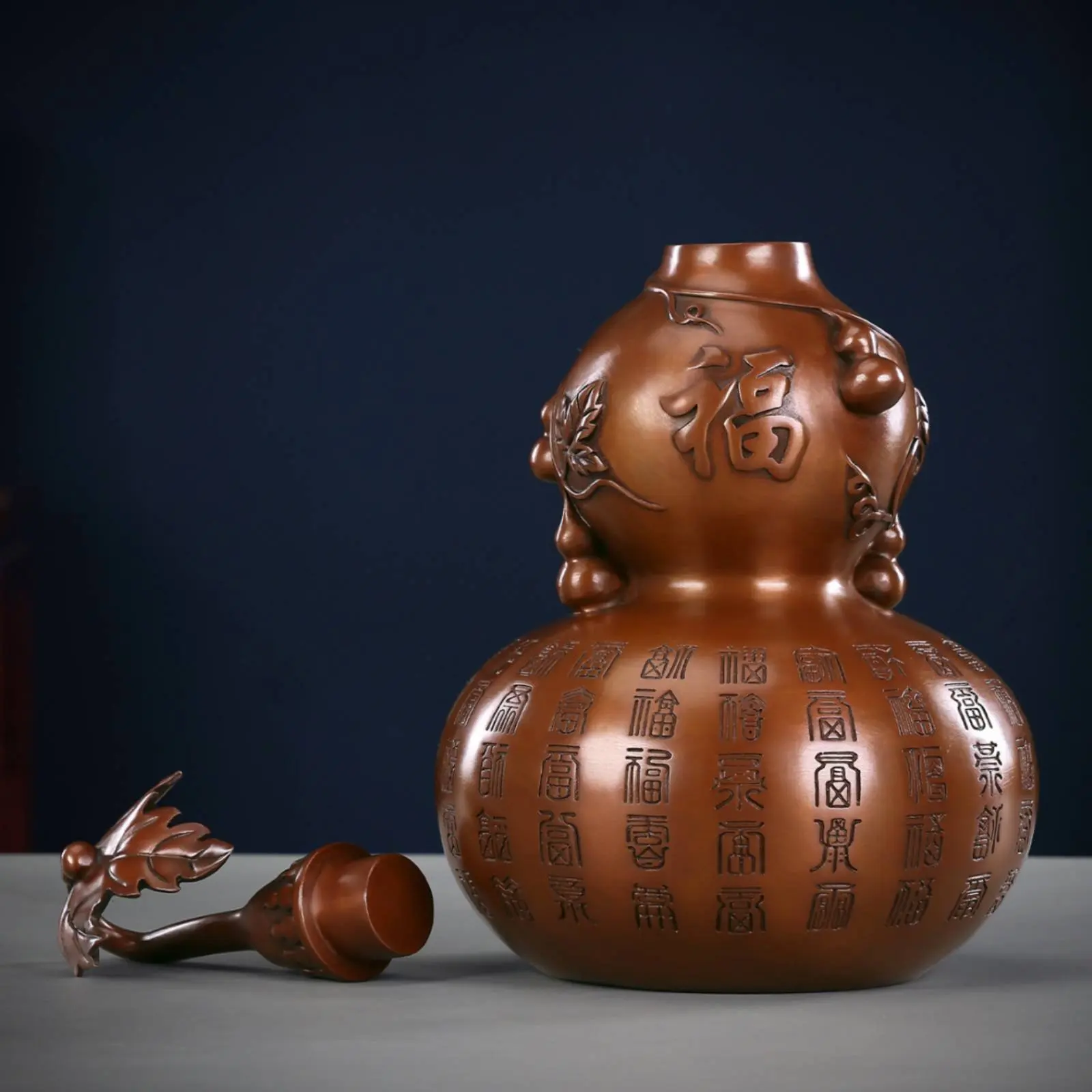 

Copper Gourd Statue Wealth Hollow Gourd Ornament Good Luck Metal Finish for Living Room