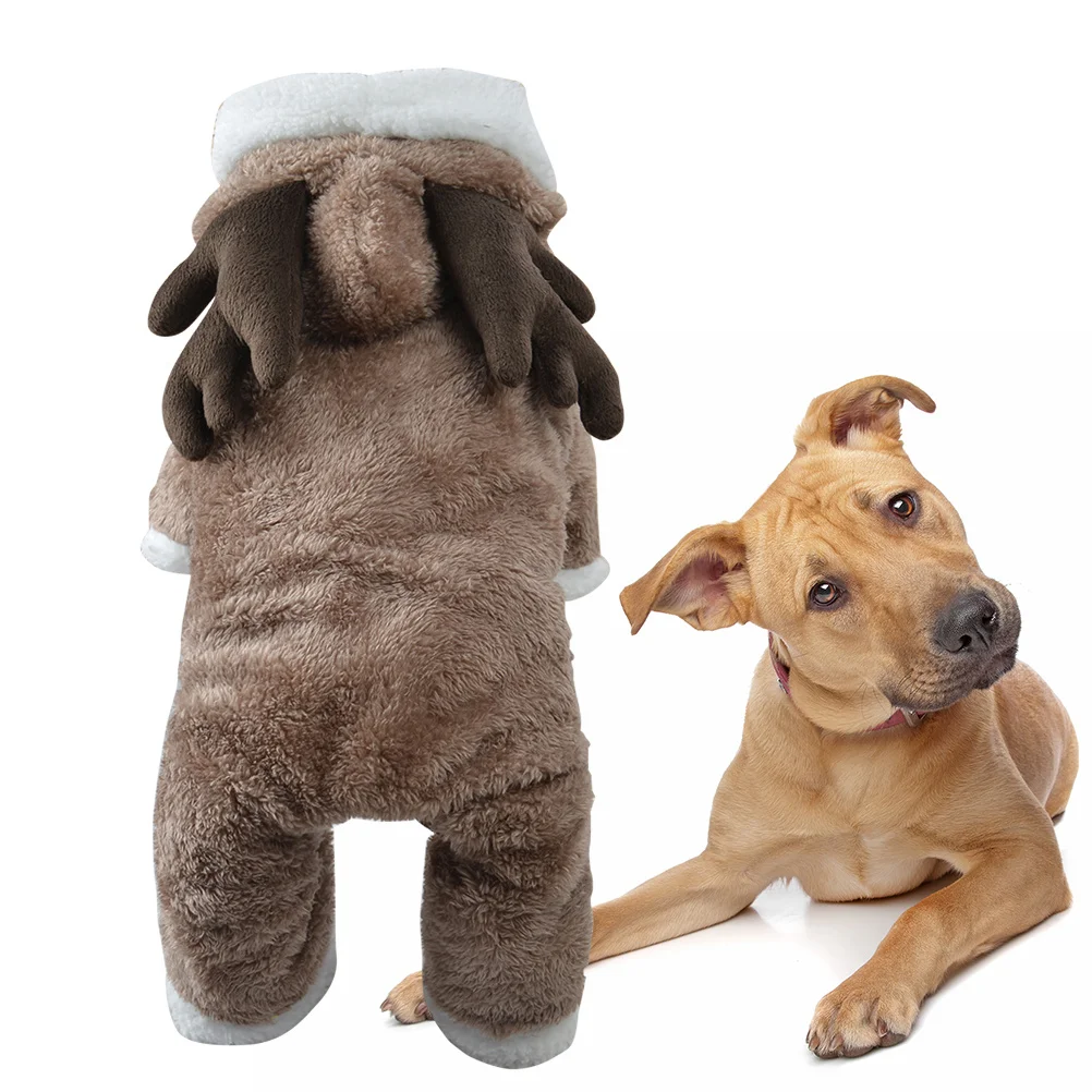 

Brown Xs Dog Christmas Elk Coat Thick Flannel Fabric Easy Wear Pet Clothing for Festive Celebration Outdoor Adventure Daily Walk