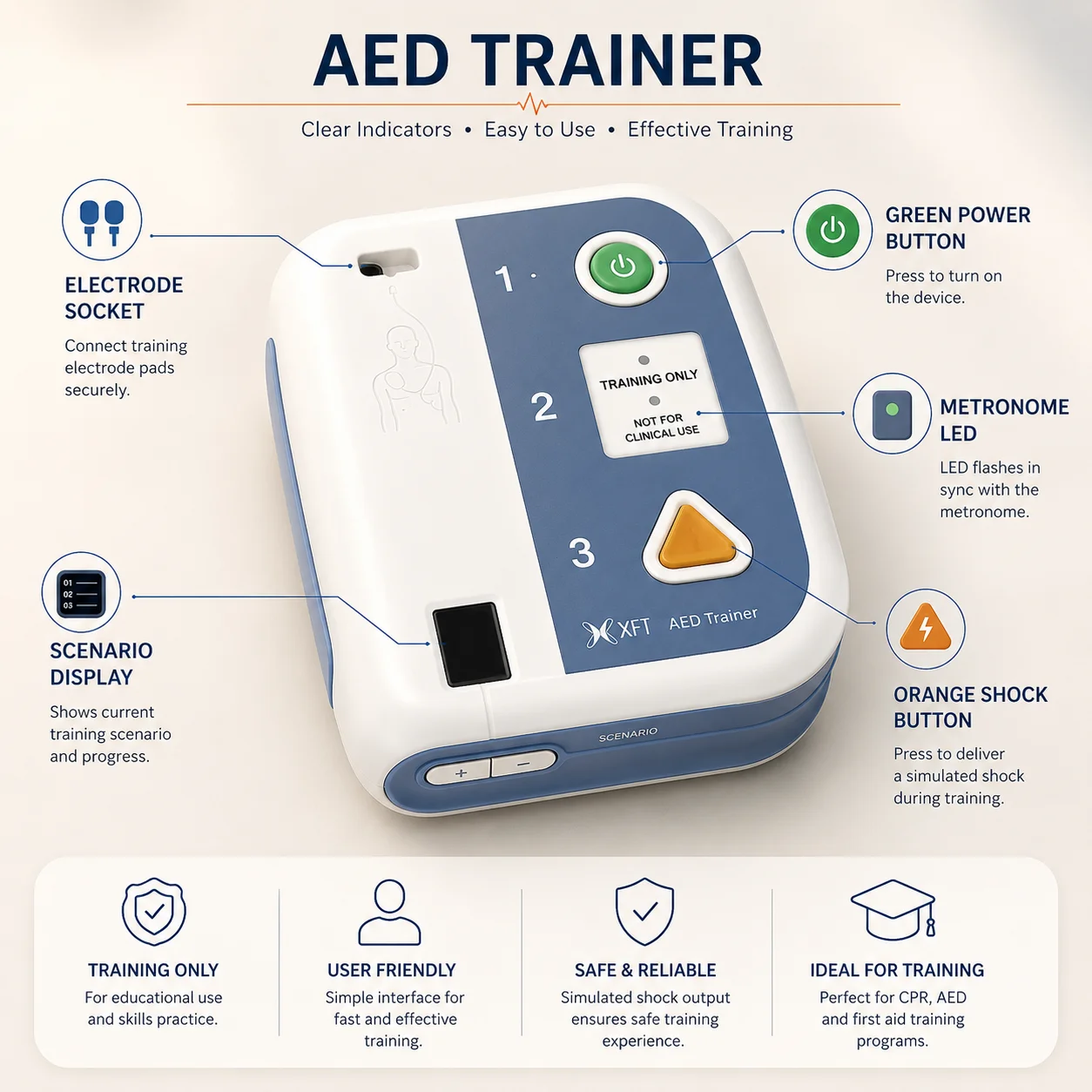 20 Languages AED Trainer XFT-120C+ First-aid Training Device External Defibrillator Teaching Machine 10 Training Modes