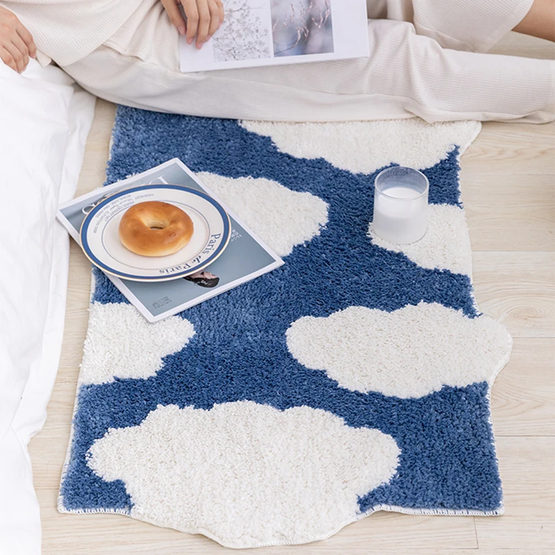 Tufting Long Bedside Rug Soft Plushy Clouds Mat Carpet Bathroom Floor Pad Bedroom Doormat Aesthetic Home Room Winter Warm Decor