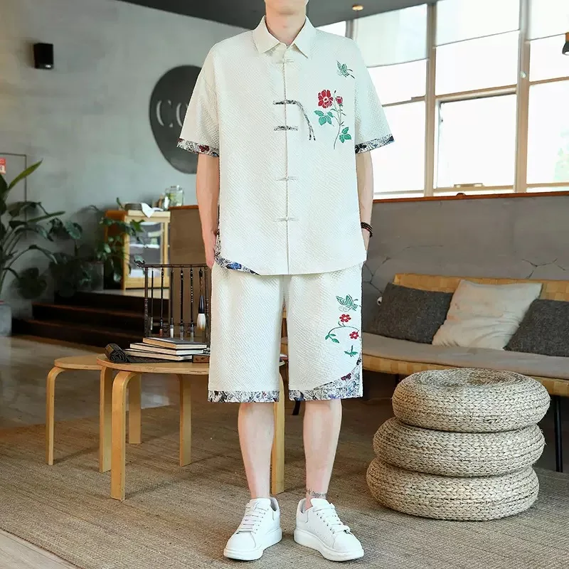

Summer Fashion Trendy Printed Comfortable Breathable Short Sleeve Shorts Set Men's Casual Loose Sports Plus Size Two-Piece Set