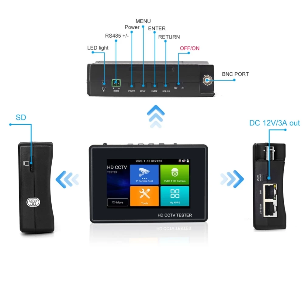 Imagem -02 - Pegatah-testador de Câmera ip Cctv Ahd Mini Monitor 4k Hdmi Vga Ipc Cctv Poe Monitor Portátil Teste de Cabo